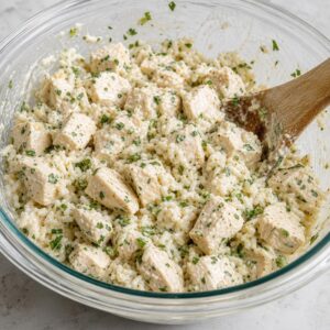 chicken , rice , cream and broth in a bowl